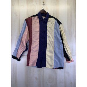 Vintage 1990s Stunt Collection Womens 100% Silk Colorblock Shirt Large-8823